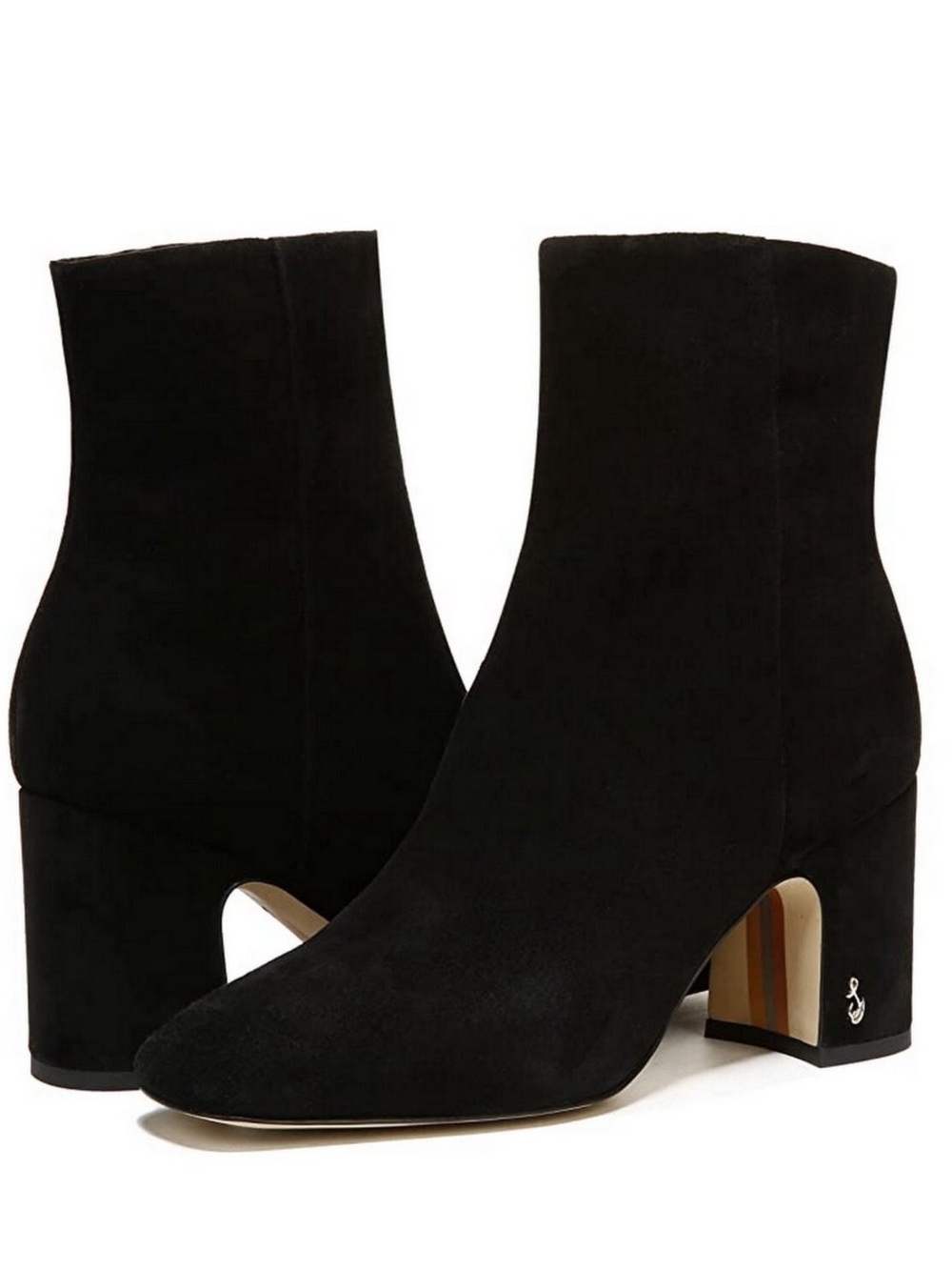 Sam Edelman Fawn Black Suede Ankle Booties Block Heel Square Toe Size 7.5